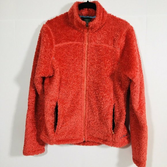 LL Bean Sz S Polartec Teddy Curly Fleece Jacket Full Zip Long Coral - Picture 1 of 5